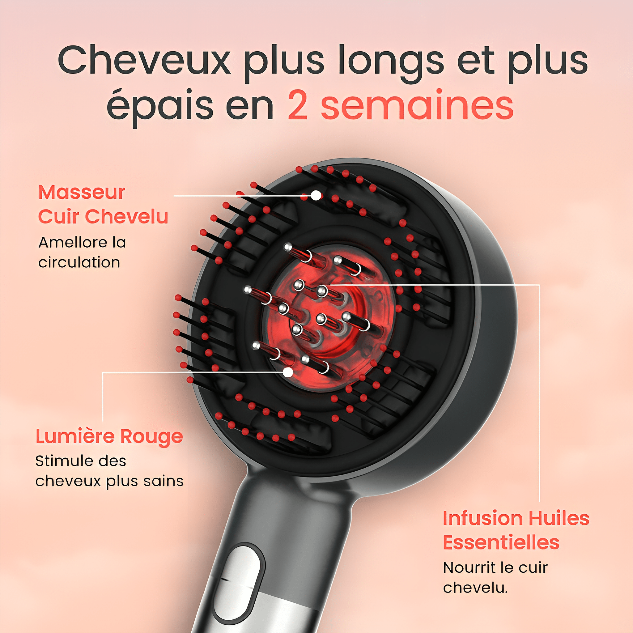 Brosse Capillaire 3 - en - 1 avec Thérapie à Lumière Rouge - HairBloom